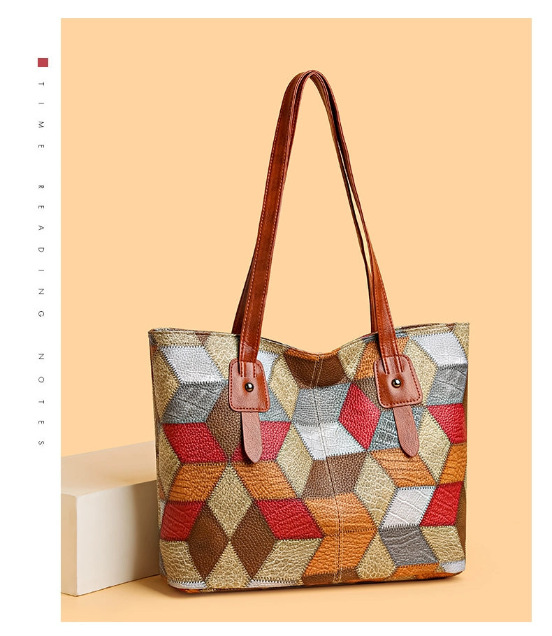 Maxy New Arrival Fashion Middle-Aged Soft Leather Print Big Bag