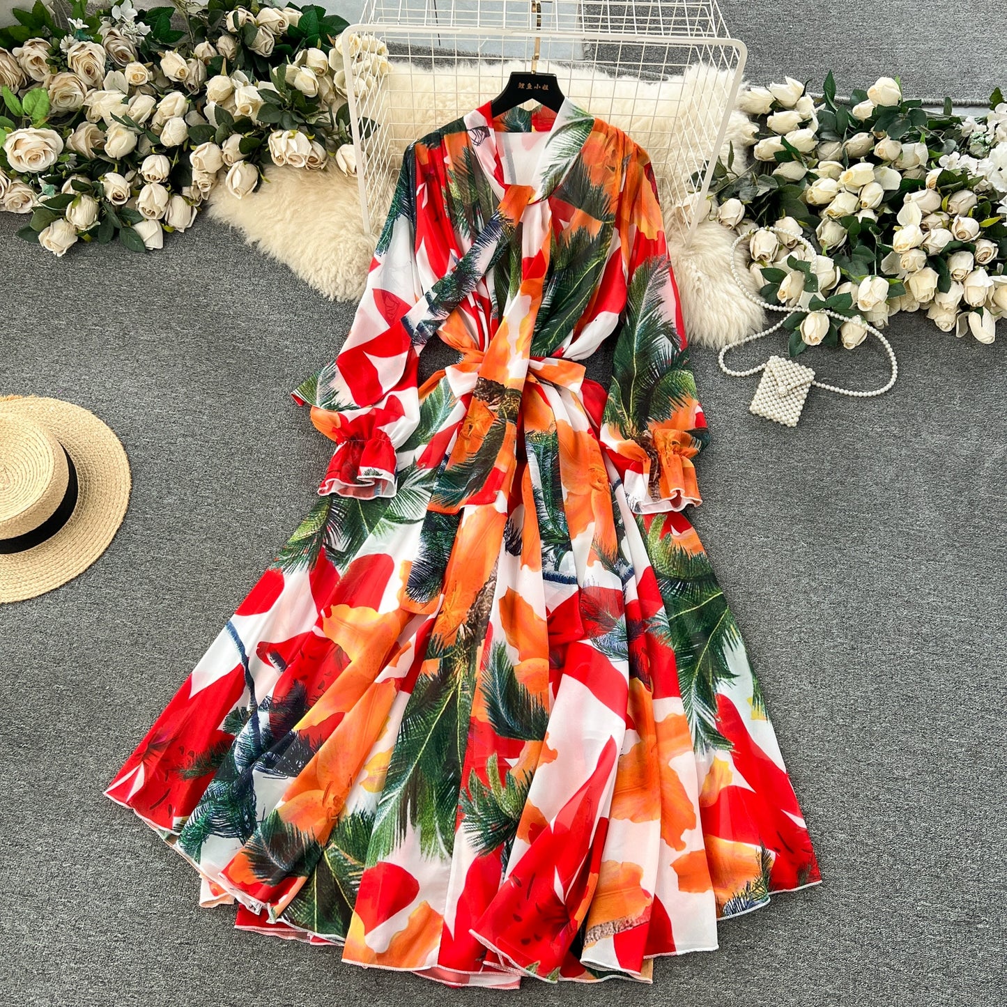 Elegance Graceful Spring Clothing Long Big Swing Chiffon Dress