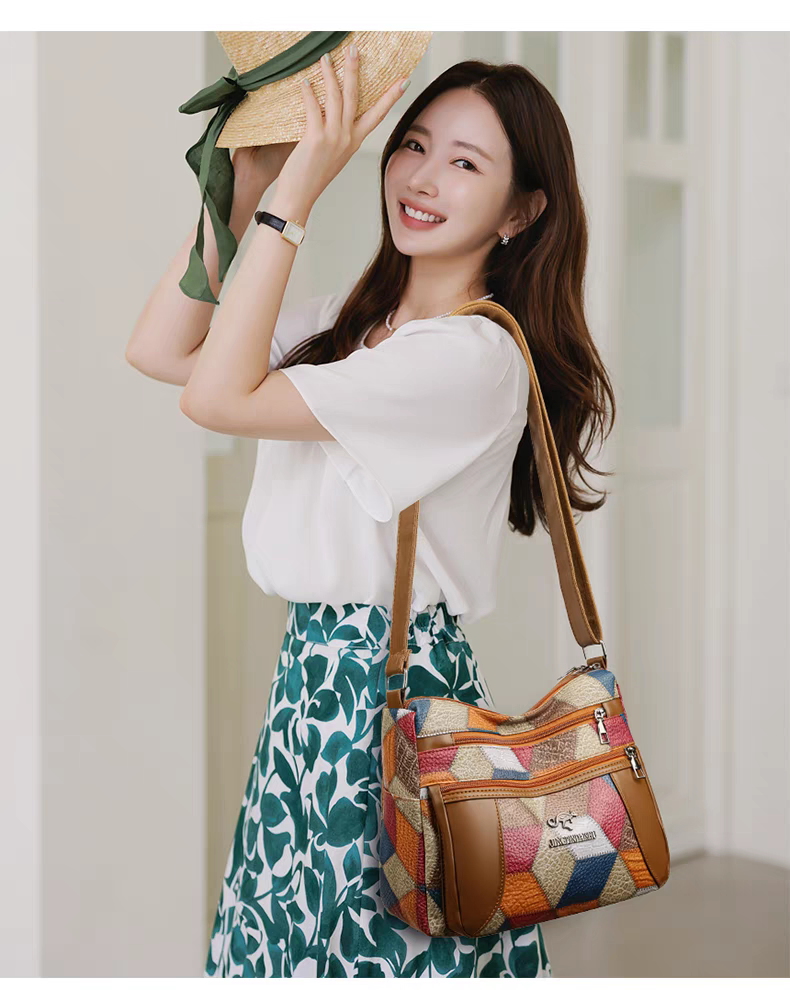 Maxy Multi-Layer Large Capacity Neutral Casual Shoulder Leather Women Bag