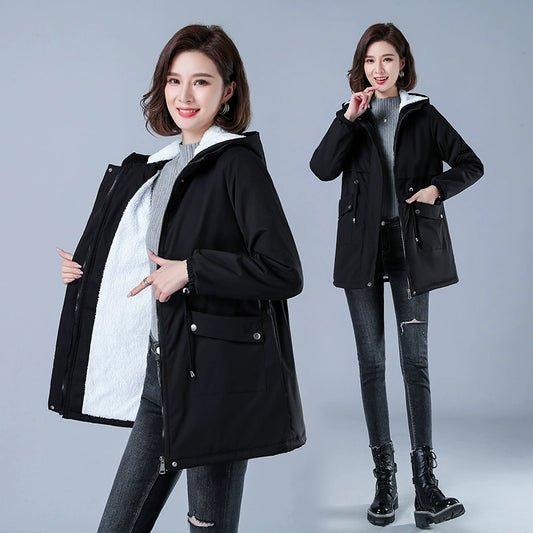 Maxy Length Long Length Autumn and Winter Casual Thickening Cotton Coat Trench Coat