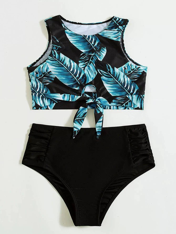 Babs Hot Spring Sexy Swimsuit Leaf Printed Bikini European and American Sexy Bikini Female High Waist Vest-Style Separates Swimsuit