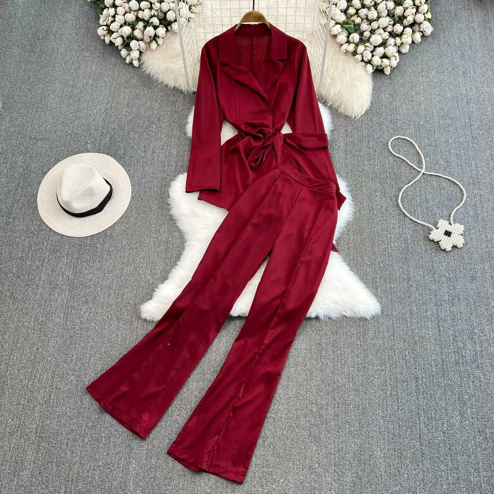 Maxy Mid Length Long Length Waist Trimming Casual Split Pants Fashion Suit