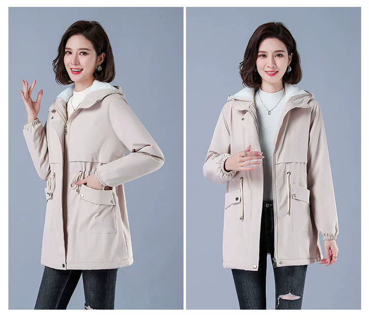 Maxy Length Long Length Autumn and Winter Casual Thickening Cotton Coat Trench Coat