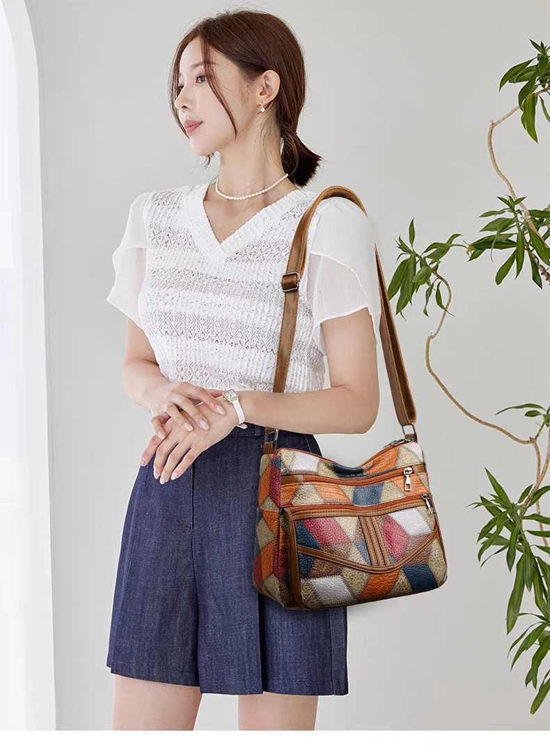 Maxy Multi-Layer Large Capacity Neutral Casual Shoulder Leather Women Bag