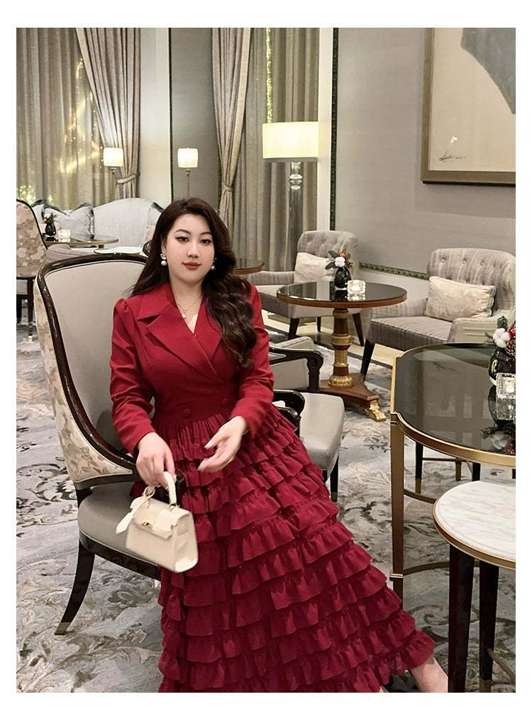 Macy Plus Size Ladies Fashion Elegance Red Cake Suit