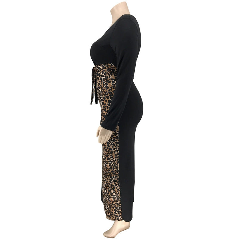 Maxy plus Size Women Leopard Patchwork Dress Maxy Dresses