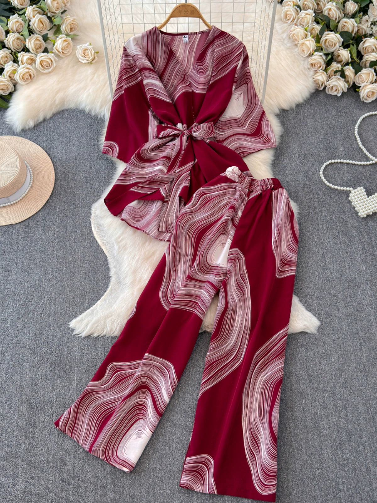 Maxy New Arrival Fashion Summer Suit Female Special-Interest Design Adult Lady like Woman Fried Street Tops + High Waist Loose Pants Two-piece Set