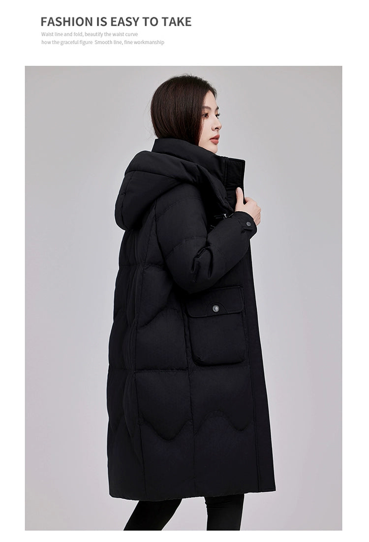 Maxy Yaloo Mid Length Long Length Loose and Warm Outwear down Jacket