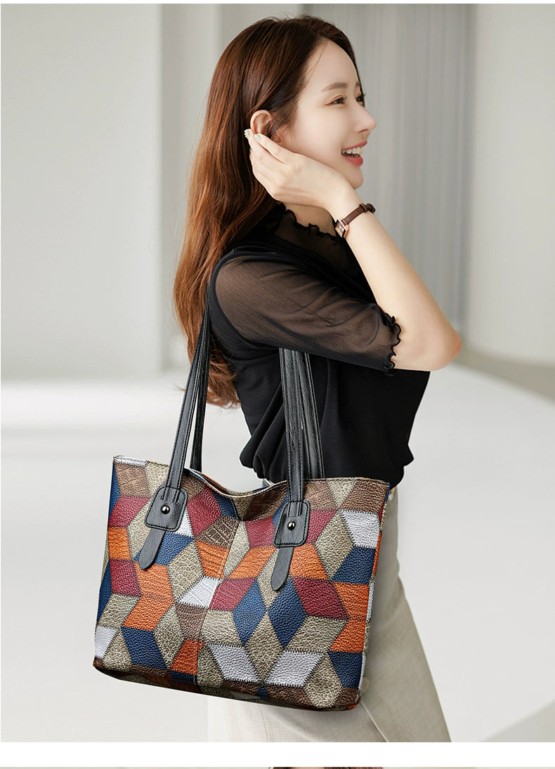 Maxy New Arrival Fashion Middle-Aged Soft Leather Print Big Bag