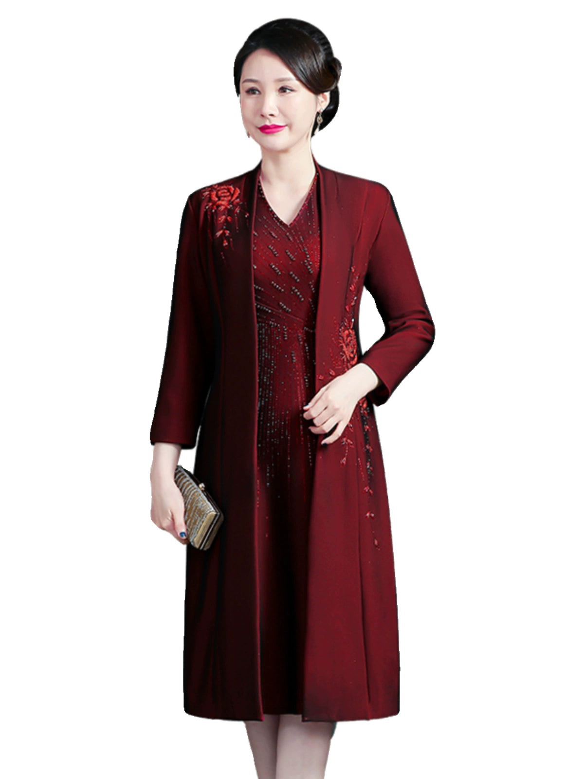 Maxy Classy Wedding Mom Dress Outwear Daily Style Mid Length Long Length Trench Coat Plus Size Middle-Aged Women's Spring and Autumn Clothing Overcoat