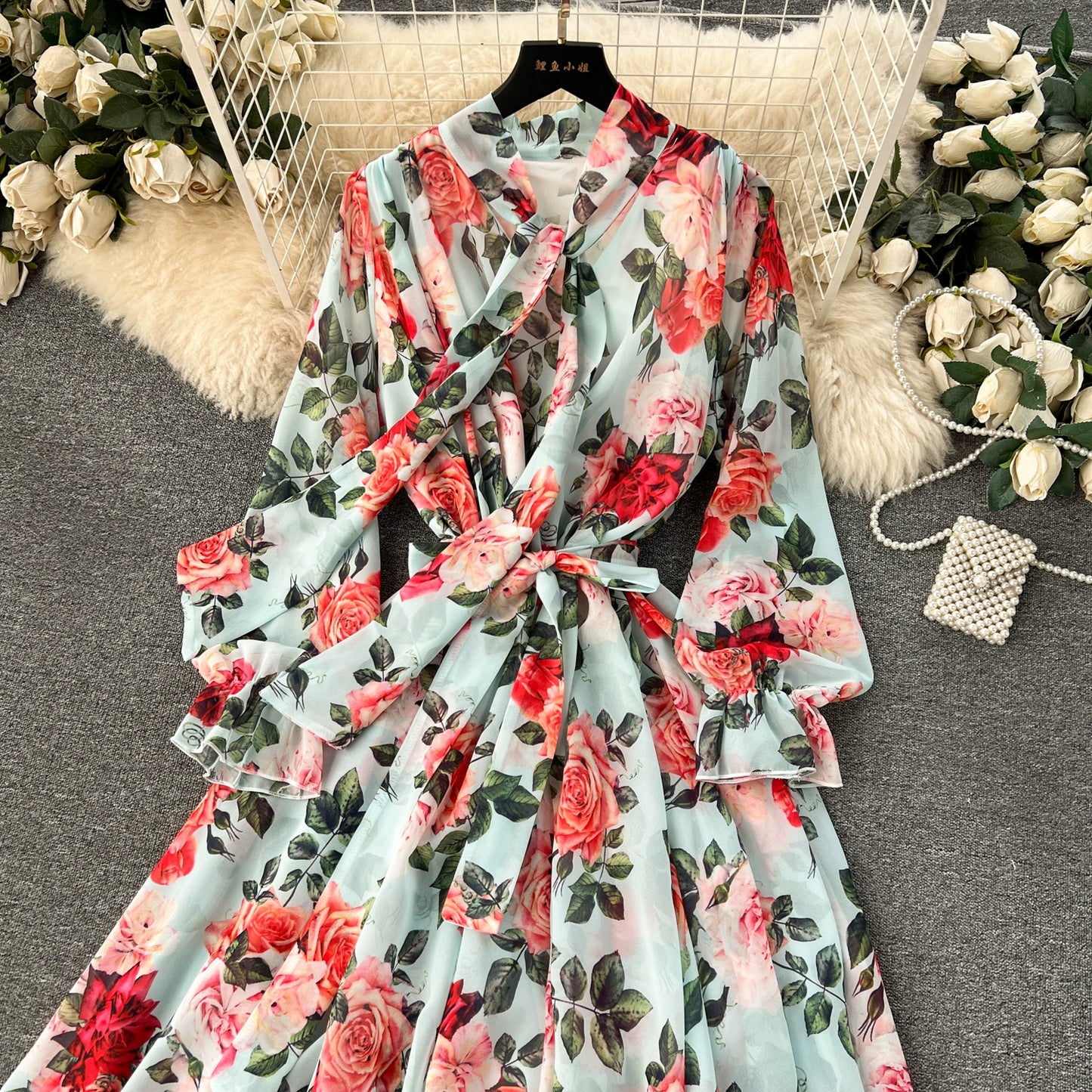 Elegance Graceful Spring Clothing Long Big Swing Chiffon Dress