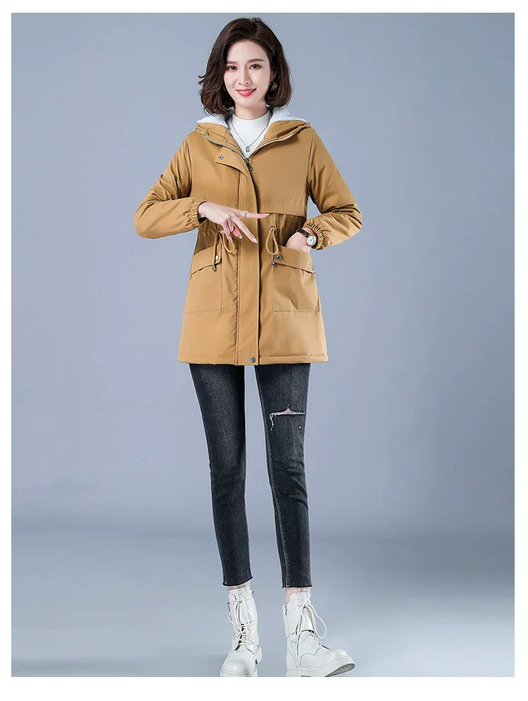 Maxy Length Long Length Autumn and Winter Casual Thickening Cotton Coat Trench Coat