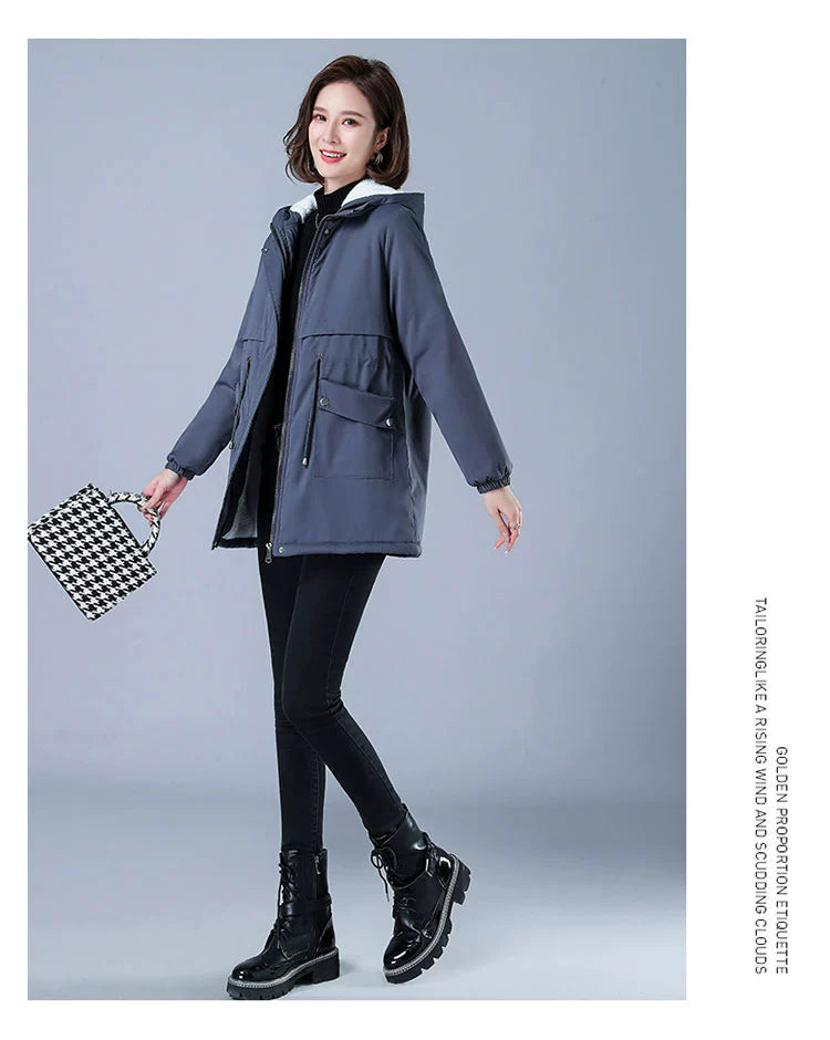 Maxy Length Long Length Autumn and Winter Casual Thickening Cotton Coat Trench Coat