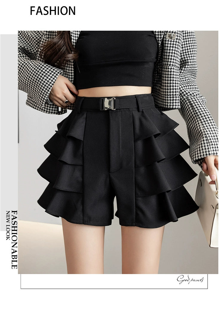 Babs Spring and Autumn Well-Designed Black Shorts Cake A- line Skirt