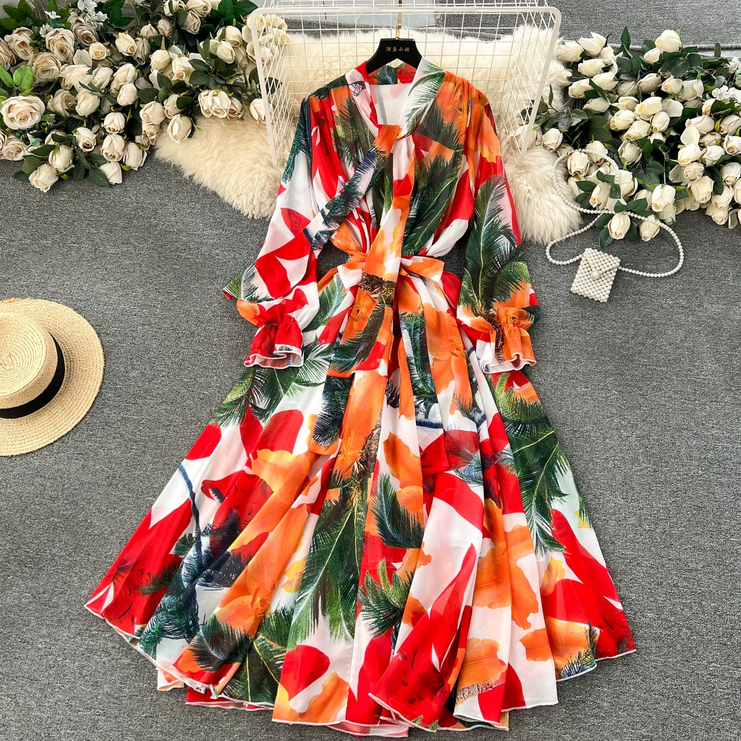 Elegance Graceful Spring Clothing Long Big Swing Chiffon Dress