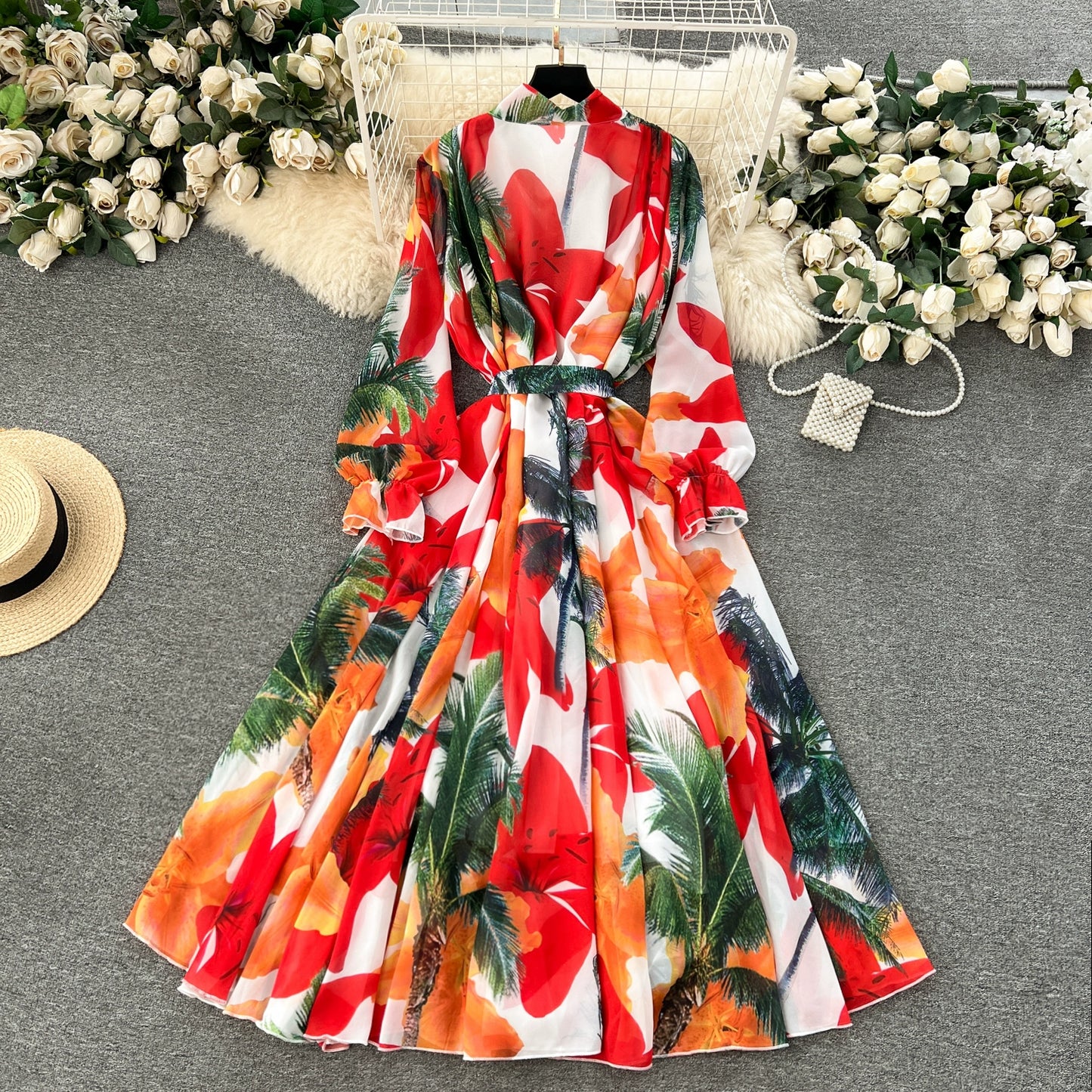 Elegance Graceful Spring Clothing Long Big Swing Chiffon Dress