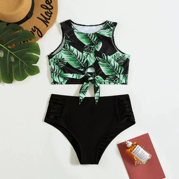 Babs Hot Spring Sexy Swimsuit Leaf Printed Bikini European and American Sexy Bikini Female High Waist Vest-Style Separates Swimsuit