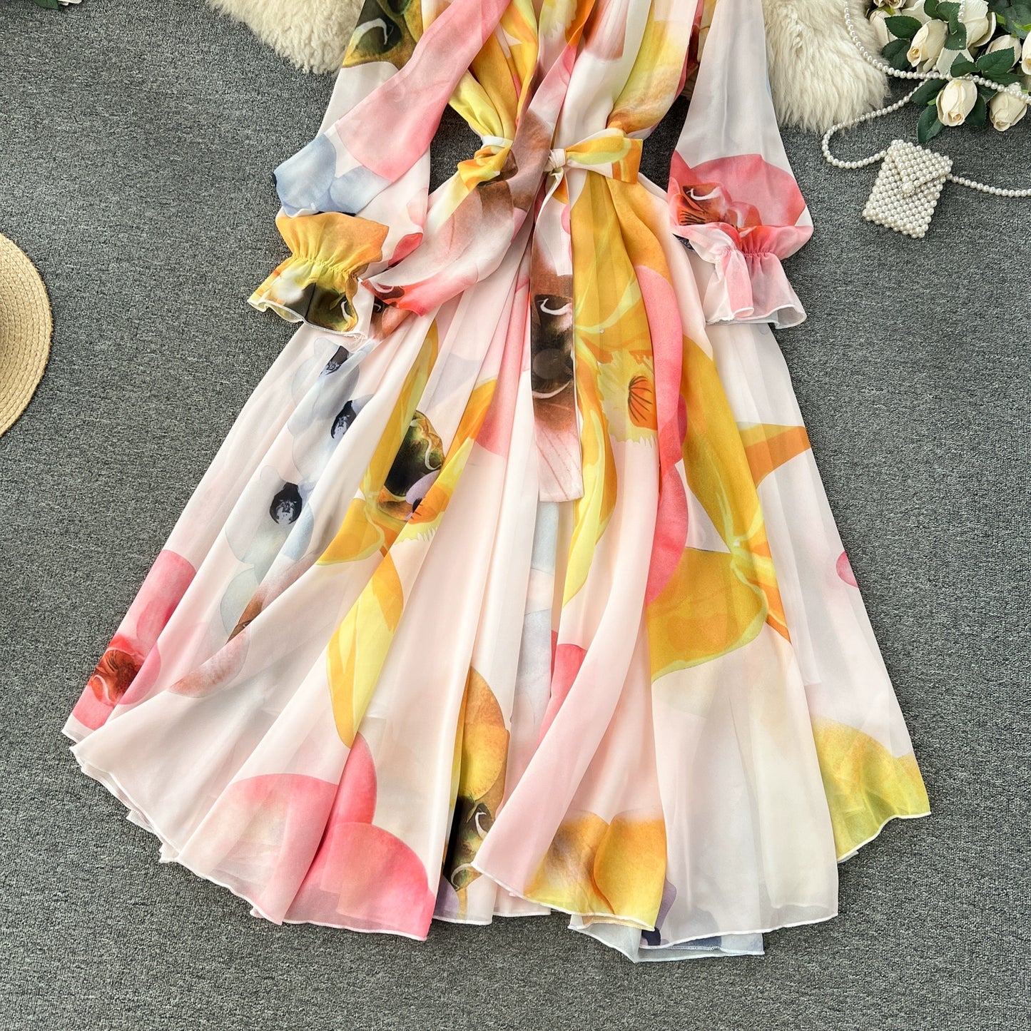 Elegance Graceful Spring Clothing Long Big Swing Chiffon Dress