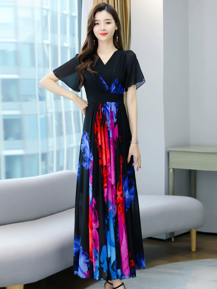 Maxy Slim Fit Elegant Ankle-Length Printed Dress