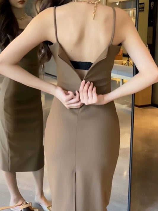 Macy French Style Summer Waist-Tight Elegant Tea Break Sling Dress