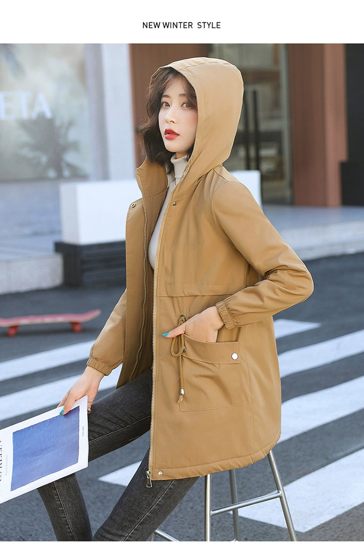 Gacy Fleece-lined Mid Length Long Length Autumn and Winter Casual Cotton-Padded Jacket Trench Coat