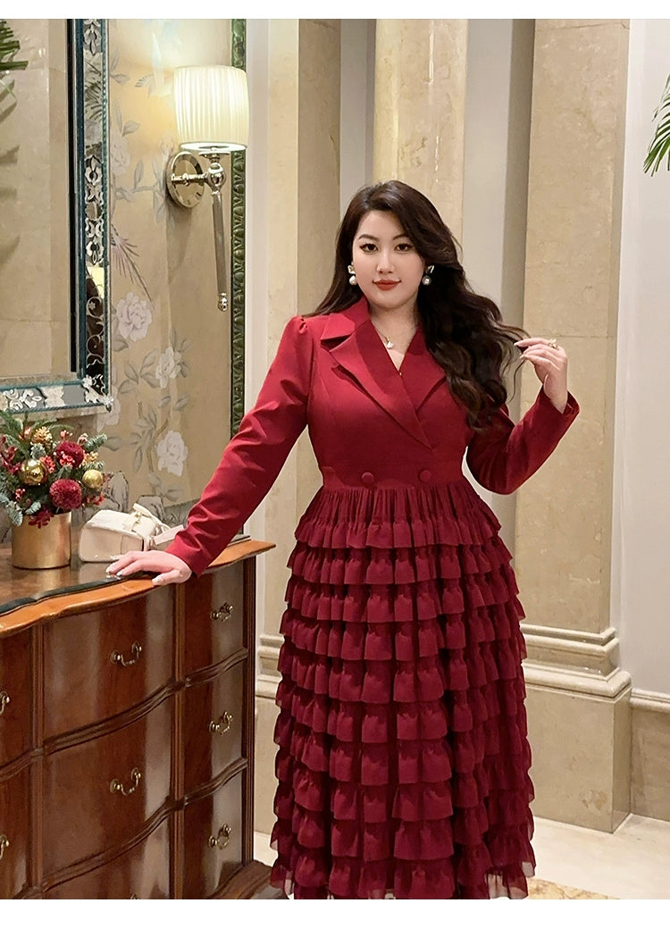 Macy Plus Size Ladies Fashion Elegance Red Cake Suit