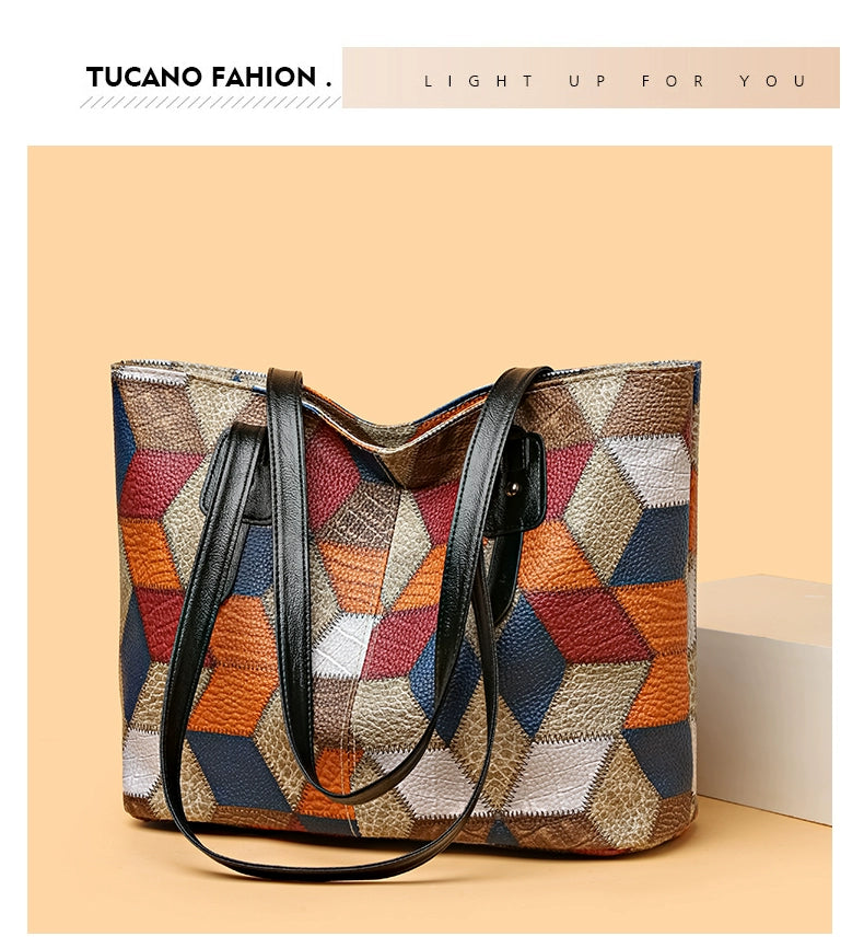 Maxy New Arrival Fashion Middle-Aged Soft Leather Print Big Bag