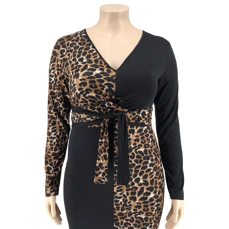 Maxy plus Size Women Leopard Patchwork Dress Maxy Dresses