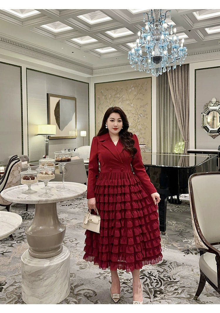 Macy Plus Size Ladies Fashion Elegance Red Cake Suit