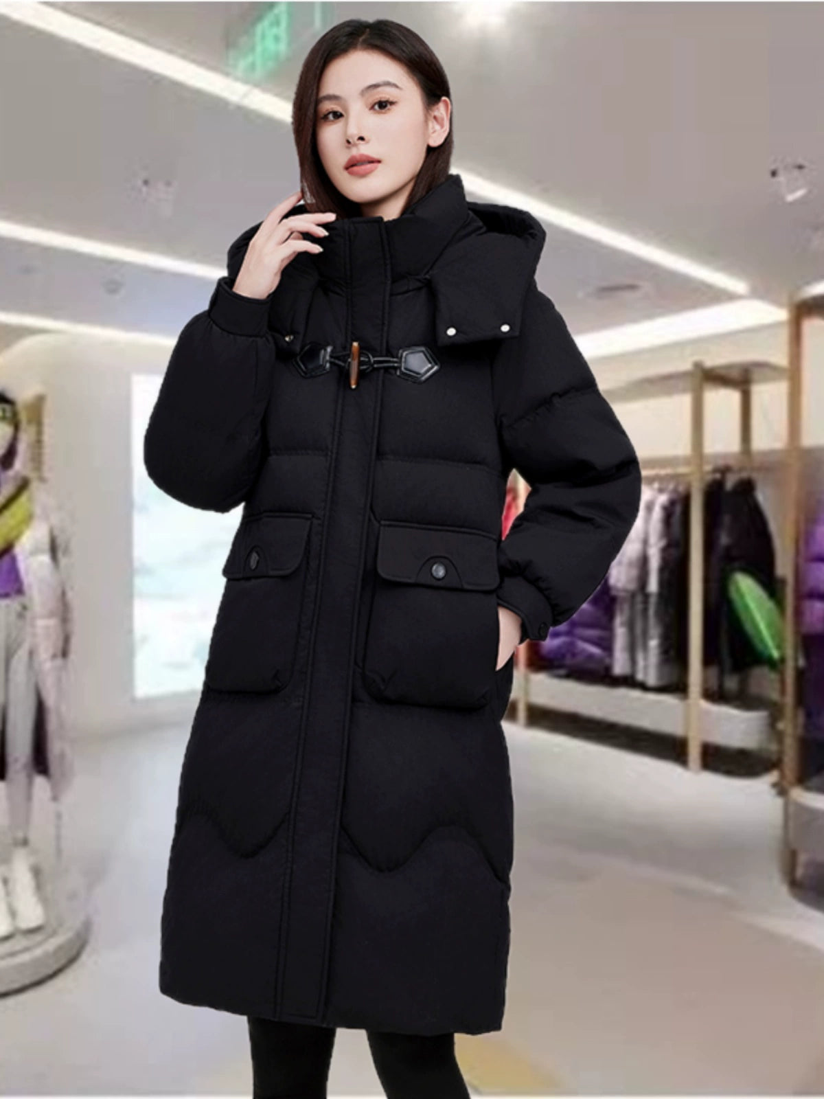 Maxy Yaloo Mid Length Long Length Loose and Warm Outwear down Jacket