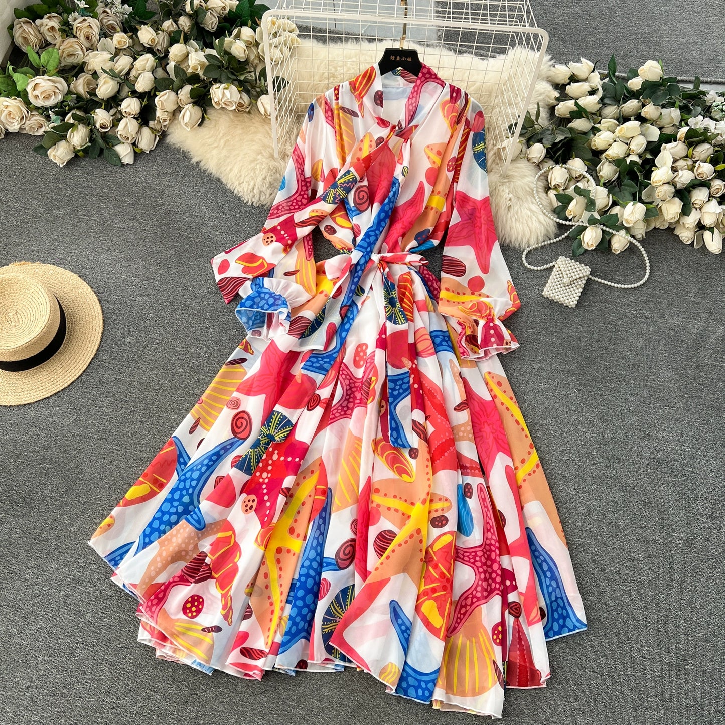 Elegance Graceful Spring Clothing Long Big Swing Chiffon Dress