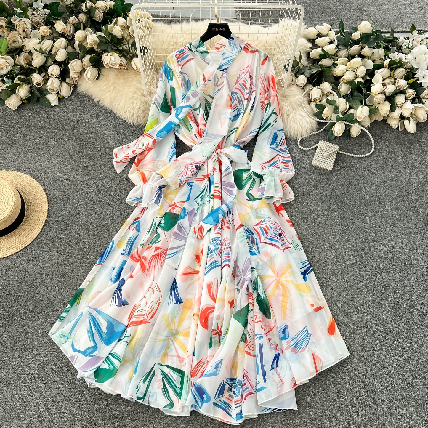 Elegance Graceful Spring Clothing Long Big Swing Chiffon Dress