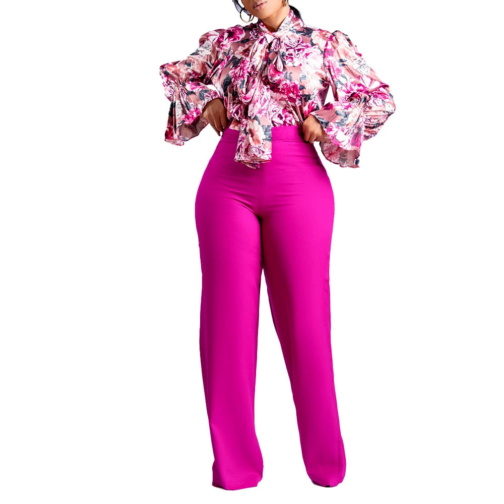 Maxy New Arrived 2-piece Women Print Top Trousers Women's OL Suit