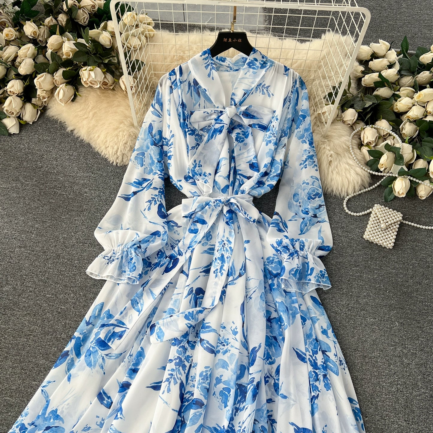 Elegance Graceful Spring Clothing Long Big Swing Chiffon Dress