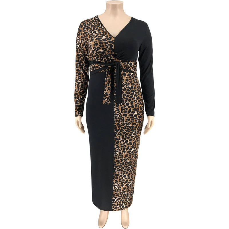 Maxy plus Size Women Leopard Patchwork Dress Maxy Dresses