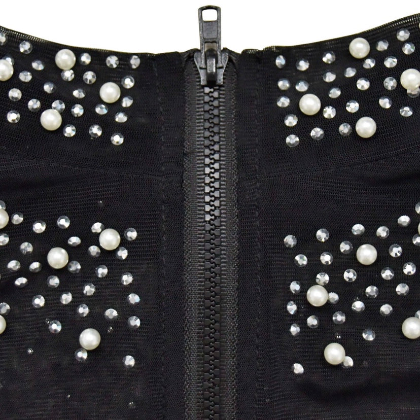 Amay Women's Sparkle Pearls Sequins Top Maxy Skirt Set Glitter