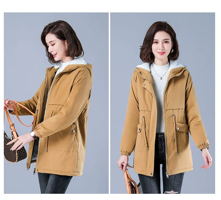 Maxy Length Long Length Autumn and Winter Casual Thickening Cotton Coat Trench Coat