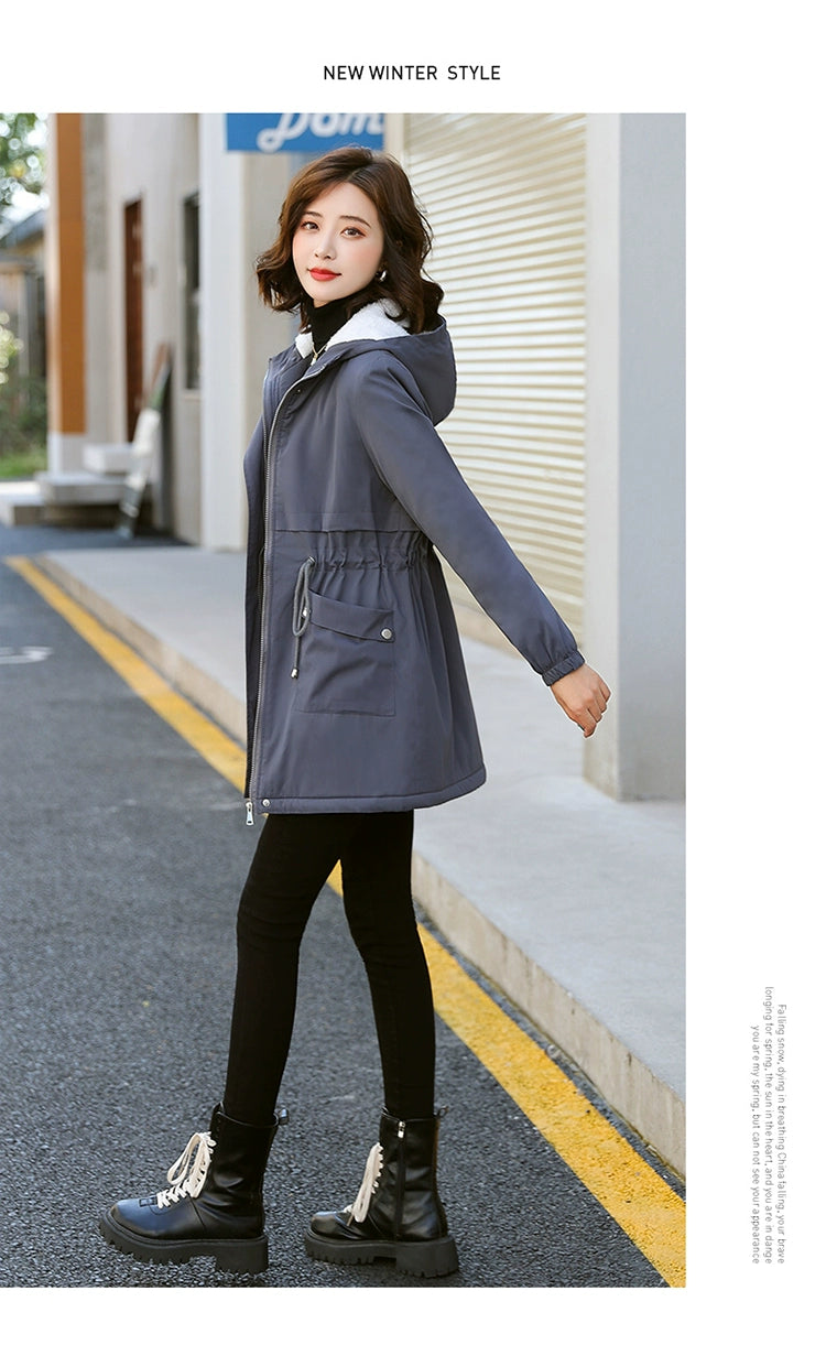 Gacy Fleece-lined Mid Length Long Length Autumn and Winter Casual Cotton-Padded Jacket Trench Coat