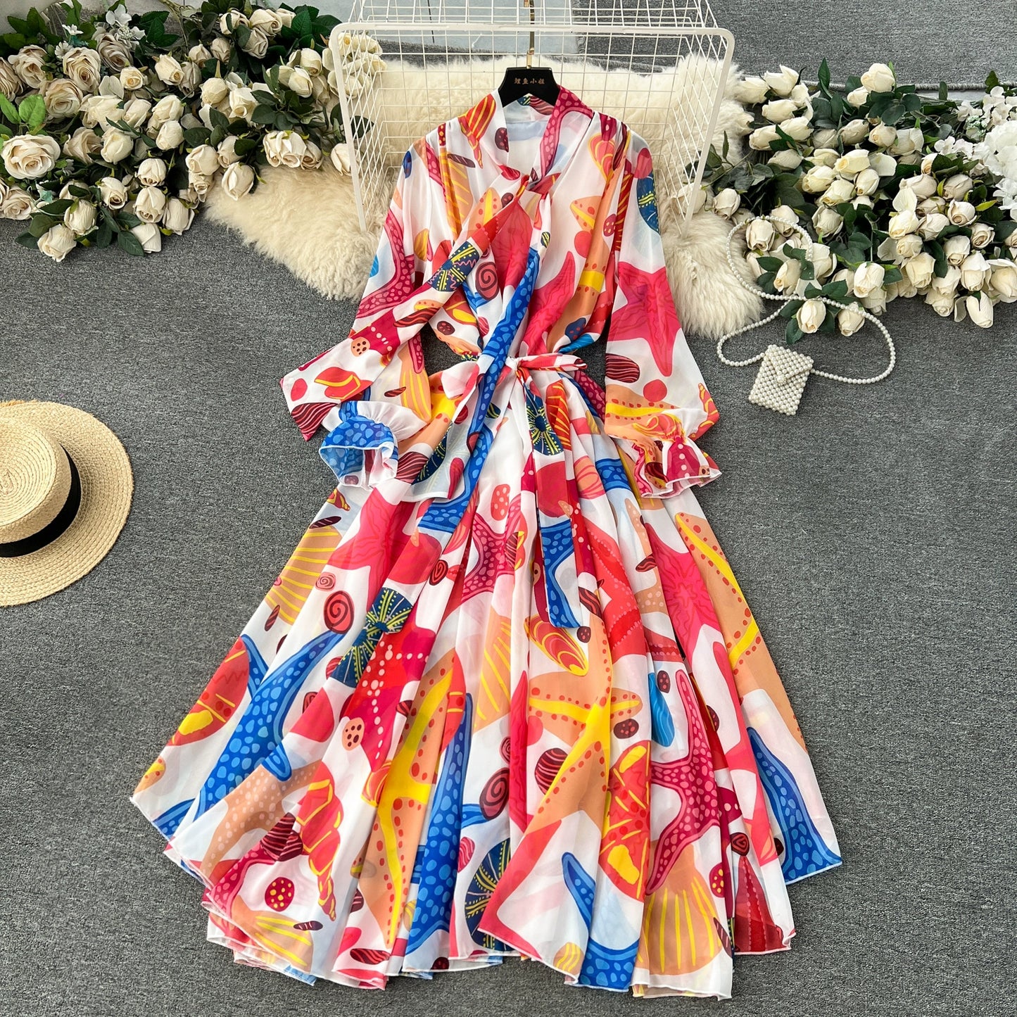 Elegance Graceful Spring Clothing Long Big Swing Chiffon Dress