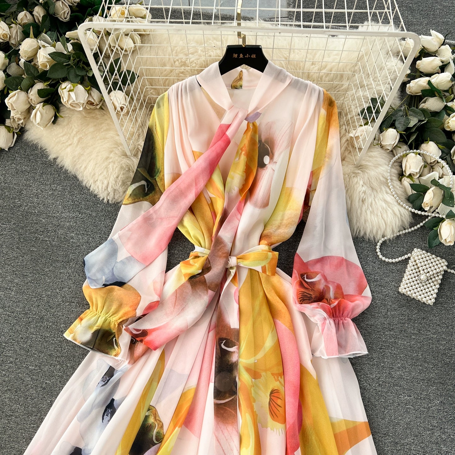 Elegance Graceful Spring Clothing Long Big Swing Chiffon Dress