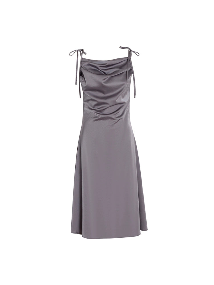 Strap Design Sense Swing Collar Satin Socialite Style Dress