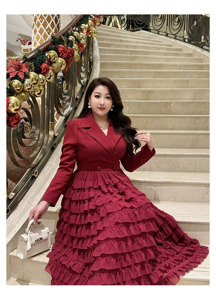 Macy Plus Size Ladies Fashion Elegance Red Cake Suit