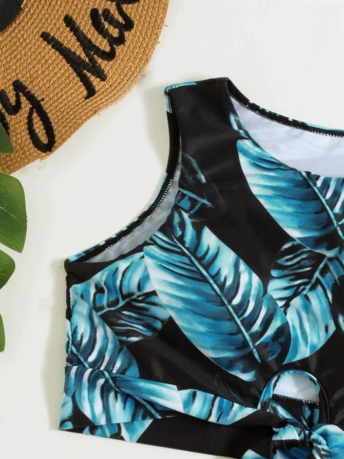 Babs Hot Spring Sexy Swimsuit Leaf Printed Bikini European and American Sexy Bikini Female High Waist Vest-Style Separates Swimsuit