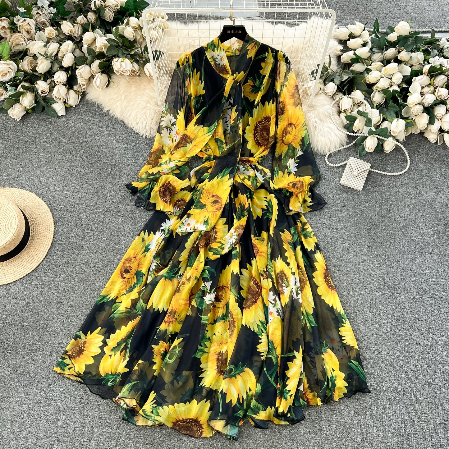 Elegance Graceful Spring Clothing Long Big Swing Chiffon Dress