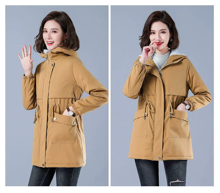 Maxy Length Long Length Autumn and Winter Casual Thickening Cotton Coat Trench Coat