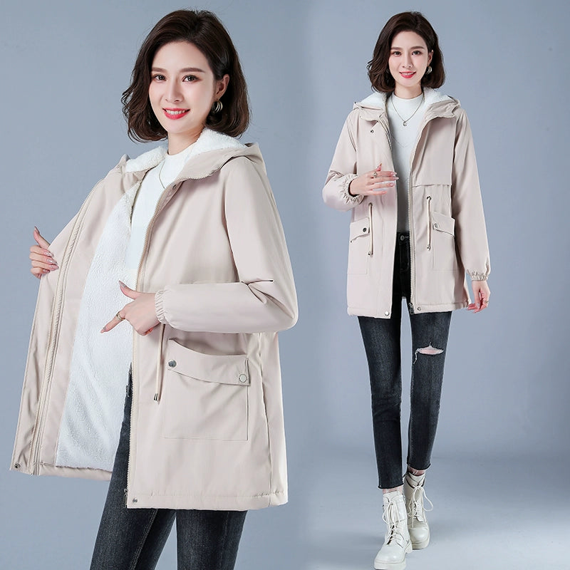 Maxy Length Long Length Autumn and Winter Casual Thickening Cotton Coat Trench Coat