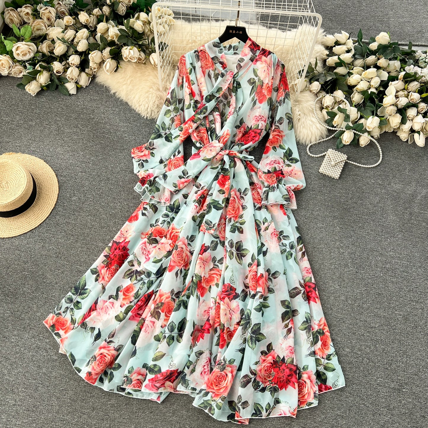 Elegance Graceful Spring Clothing Long Big Swing Chiffon Dress