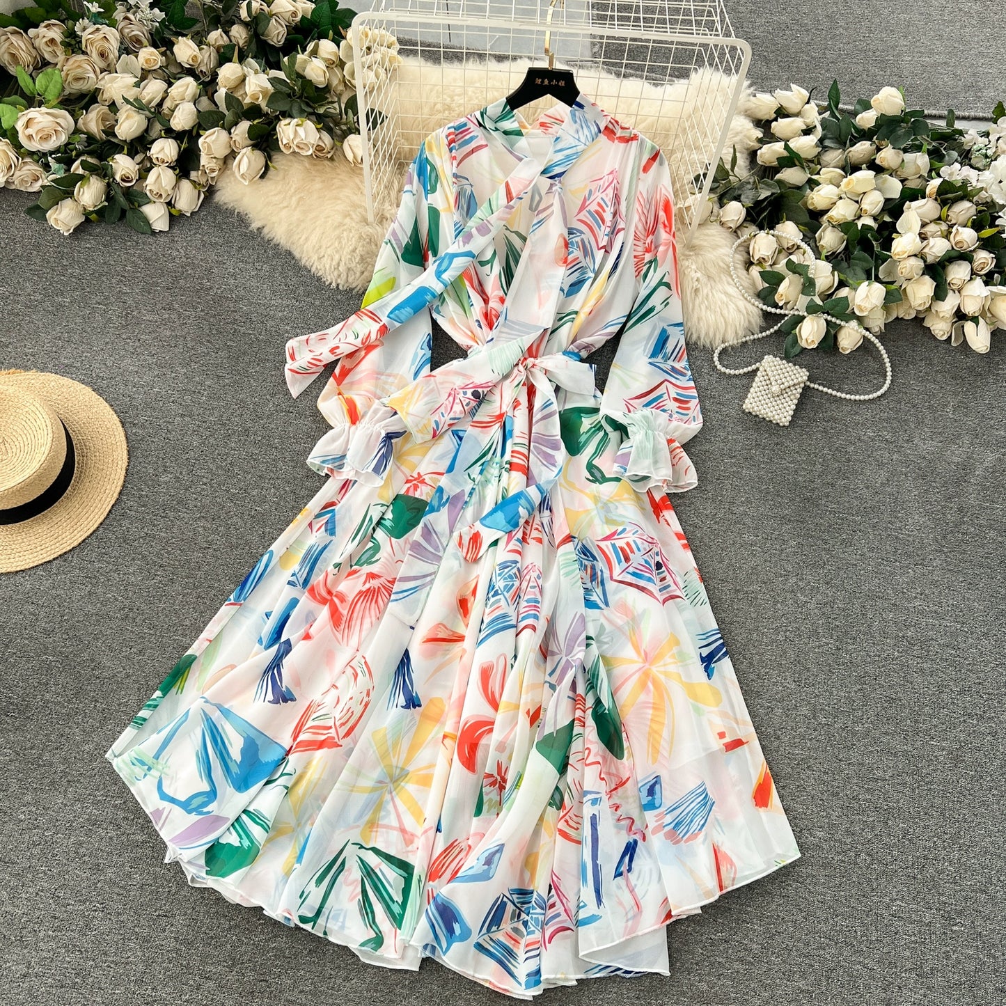 Elegance Graceful Spring Clothing Long Big Swing Chiffon Dress