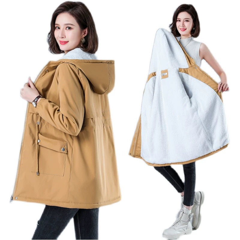 Maxy Length Long Length Autumn and Winter Casual Thickening Cotton Coat Trench Coat