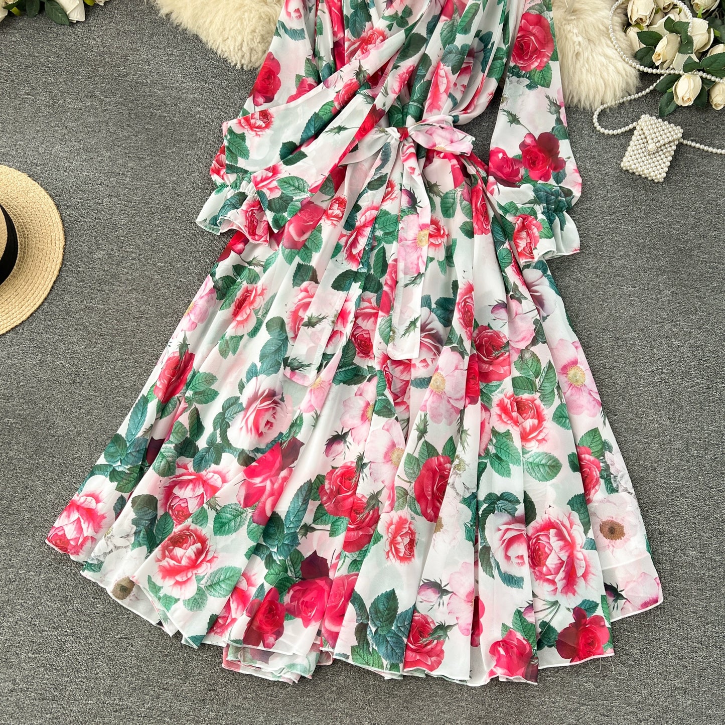 Elegance Graceful Spring Clothing Long Big Swing Chiffon Dress